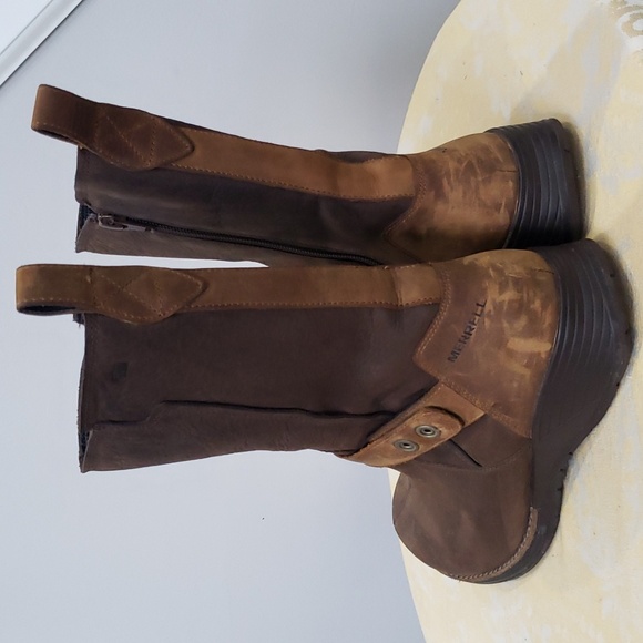 Merrell Boot Womens sz 9 Clay Travvy Leather Brown Tan Tall Waterproof Winter - Picture 2 of 9
